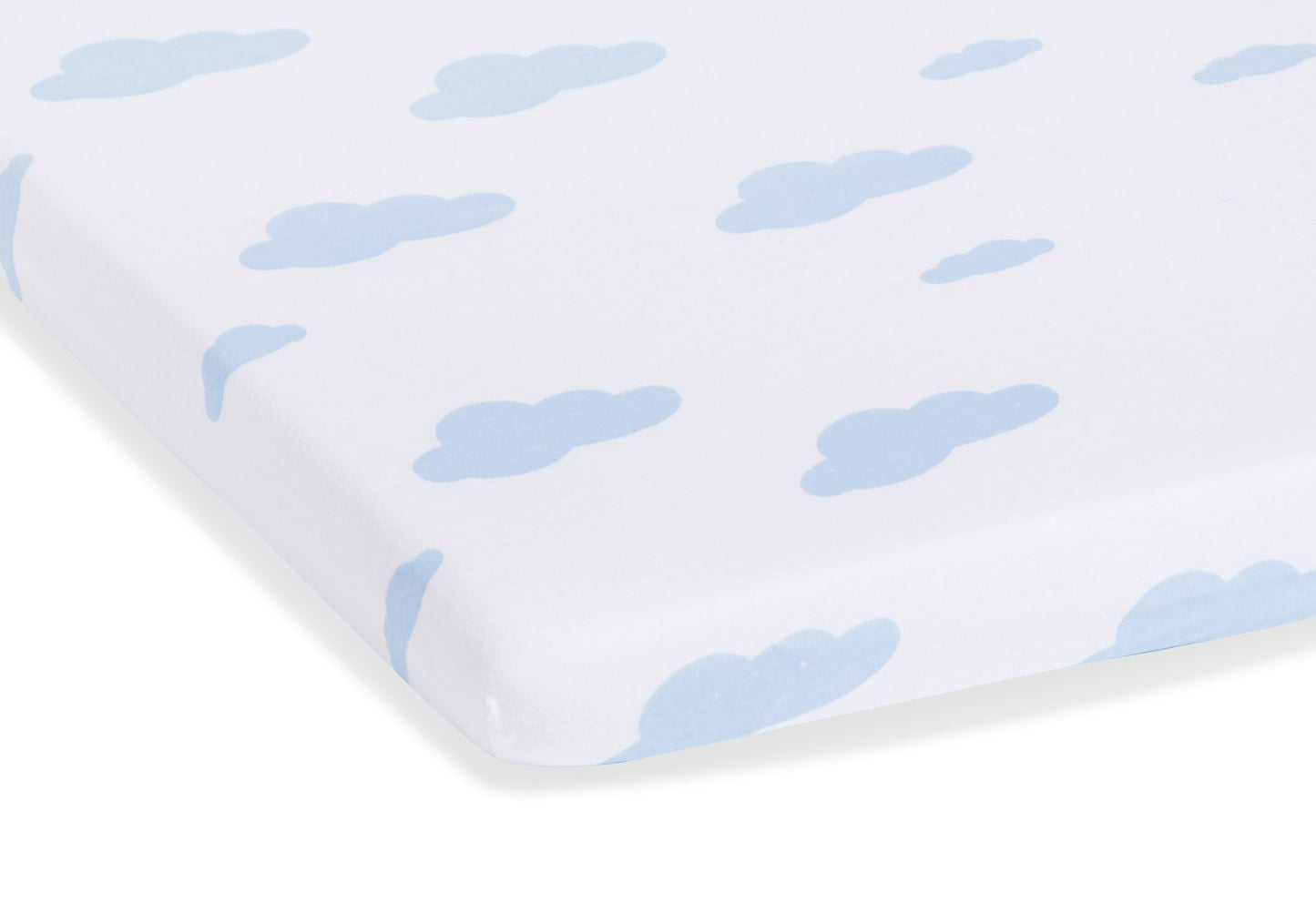 Spannbettlaken für Kinderbetten im Doppelpack 'Wölkchen', Jersey, hellblau und uni, weiß