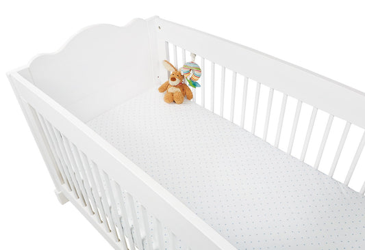 Spannbettlaken für Kinderbetten im Doppelpack 'Sternchen', Jersey, hellblau und uni, weiß